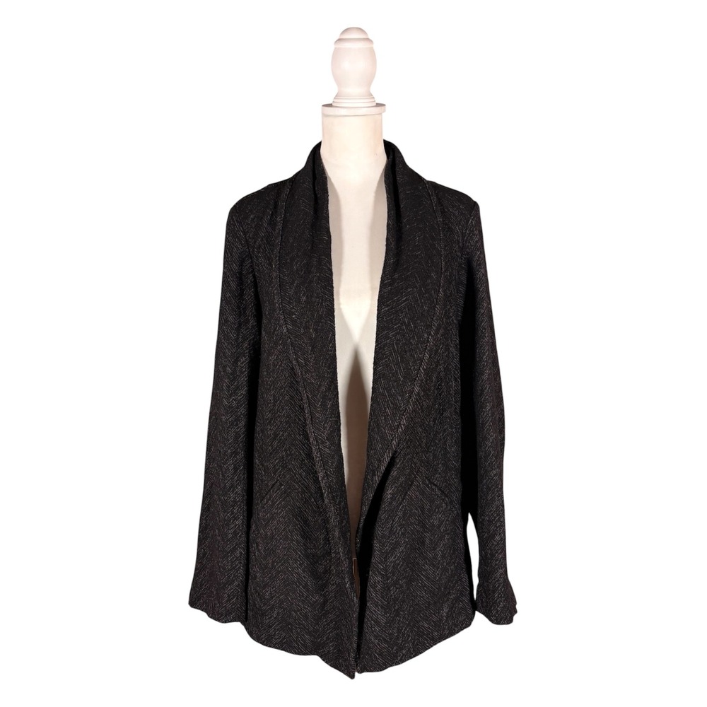 Eileen Fisher Distorted Herringbone Sweater Cardigan L Quiet Luxury Gothic Mina